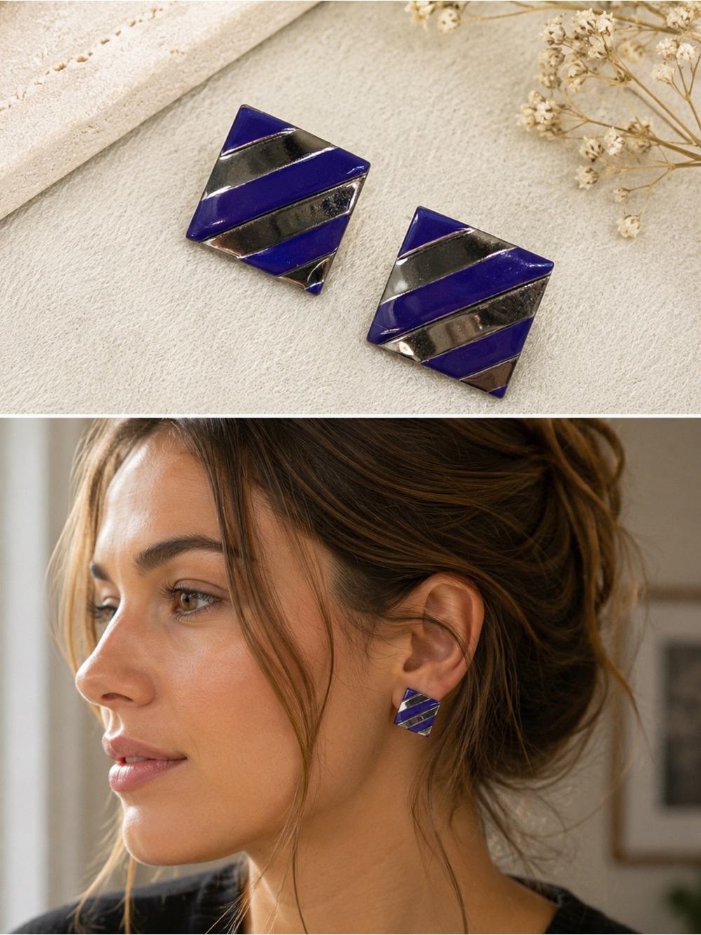 Purple and Silver Geometric Earrings